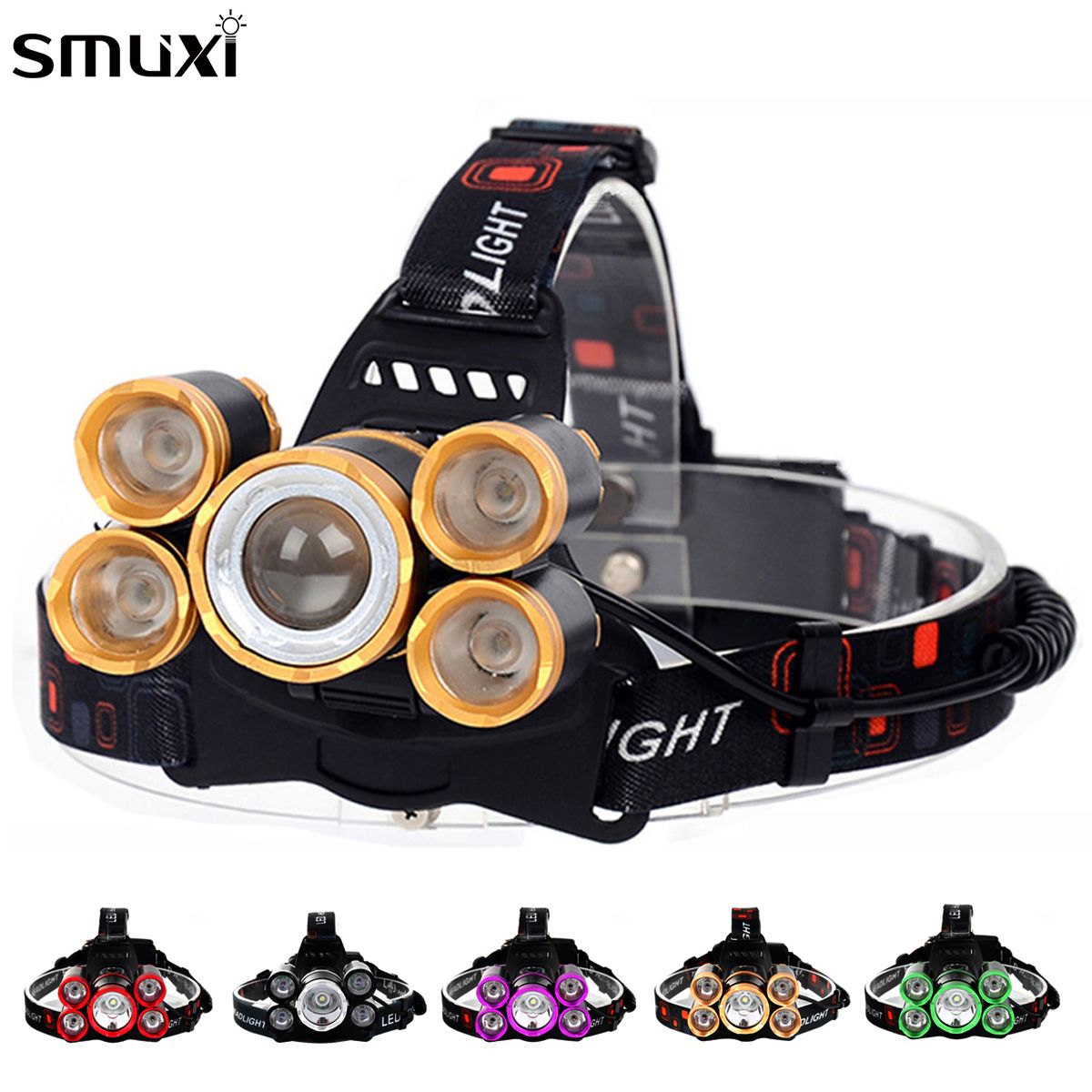 Dropshipping LED Headlamp 50000lm 5*T6 Headlamp Bike Head Lamp Light 18650 Rechargeable Fishing Camping Flashlight Torch Head FRASER