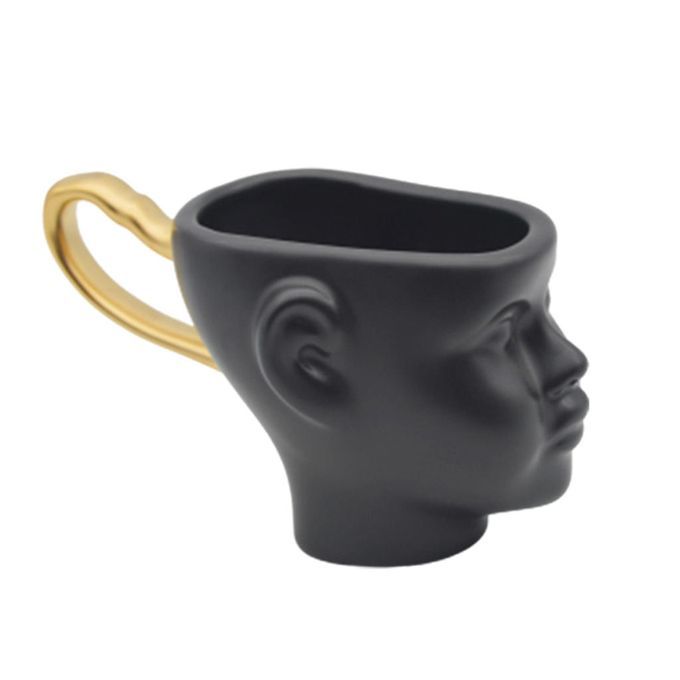 Human Head 3D Ceramic Mug Novelty Coffee Cup Christmas Black Gold