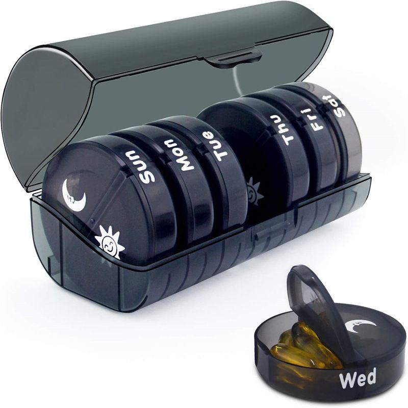 Rainbow 7 Days Pill Box Organizer Plastic Storage Box Container Portable Medicine Pill's Case Weekly Pillbox Hat For Tablets Black