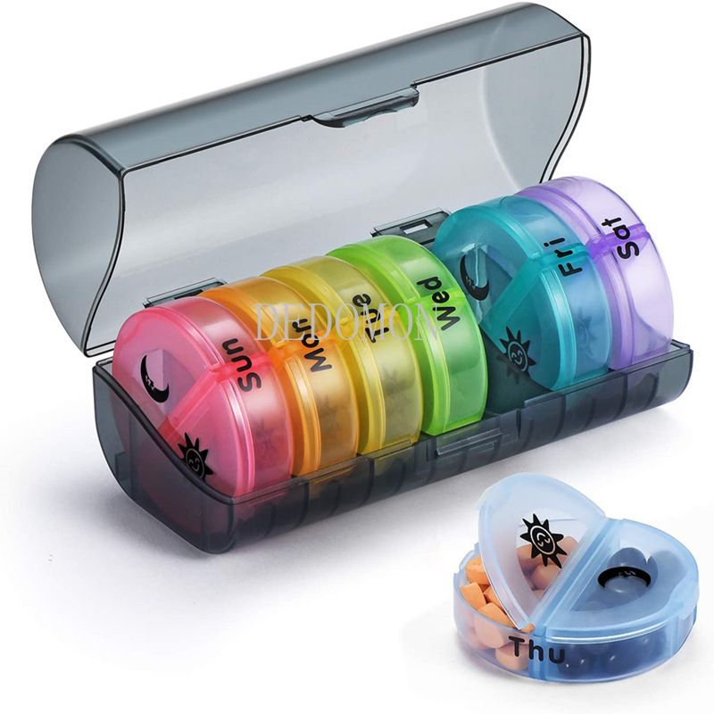 Rainbow 7 Days Pill Box Organizer Plastic Storage Box Container Portable Medicine Pill's Case Weekly Pillbox Hat For Tablets Black