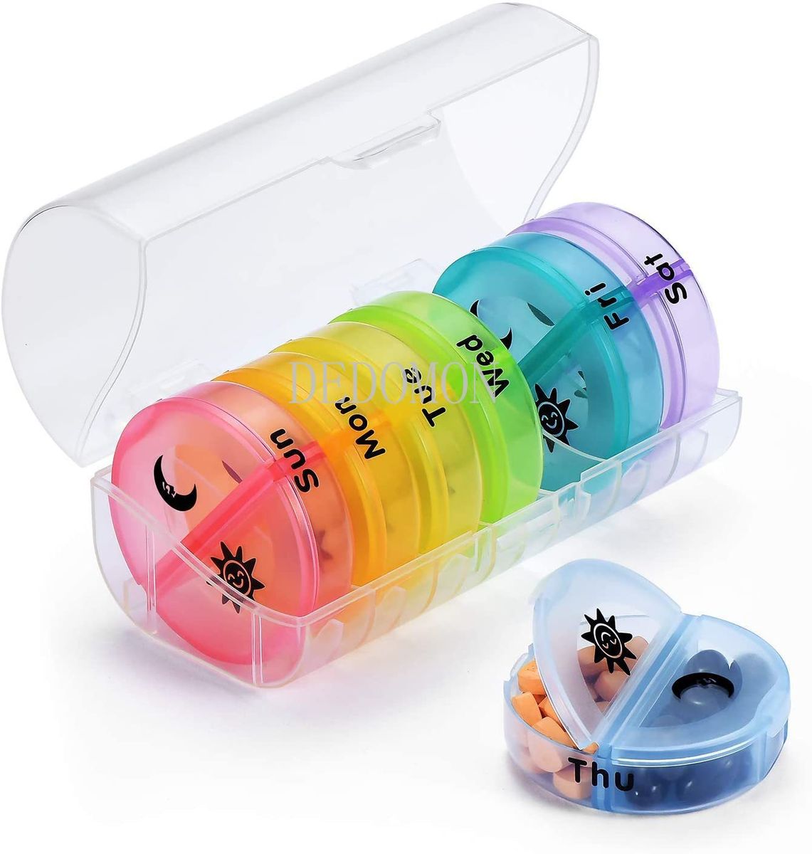 Rainbow 7 Days Pill Box Organizer Plastic Storage Box Container Portable Medicine Pill's Case Weekly Pillbox Hat For Tablets Black