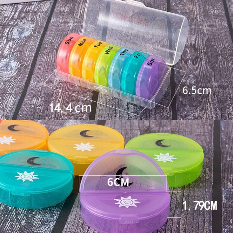 Rainbow 7 Days Pill Box Organizer Plastic Storage Box Container Portable Medicine Pill's Case Weekly Pillbox Hat For Tablets Black