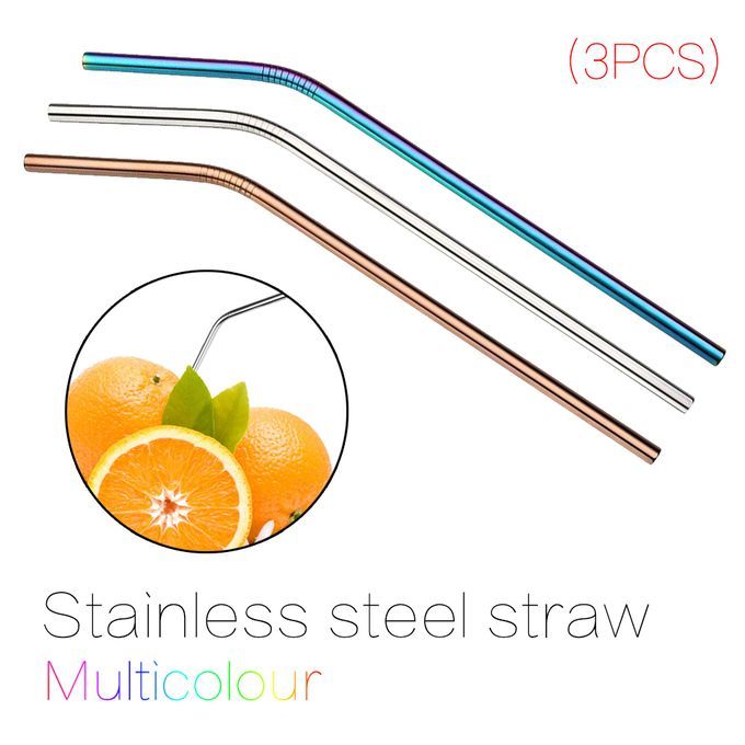 3pcs Multicolor Reusable Stainless Steel Straws