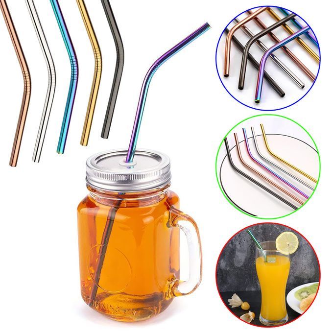 3pcs Multicolor Reusable Stainless Steel Straws