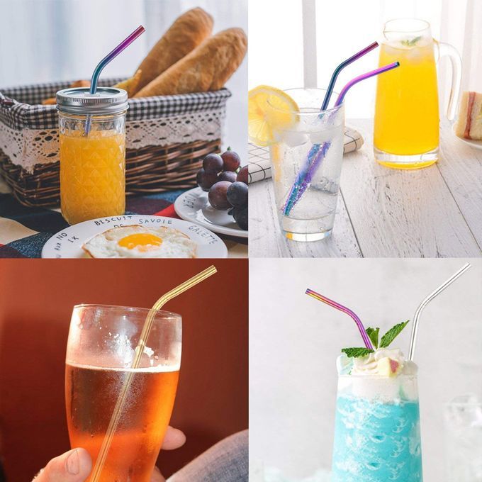 3pcs Multicolor Reusable Stainless Steel Straws