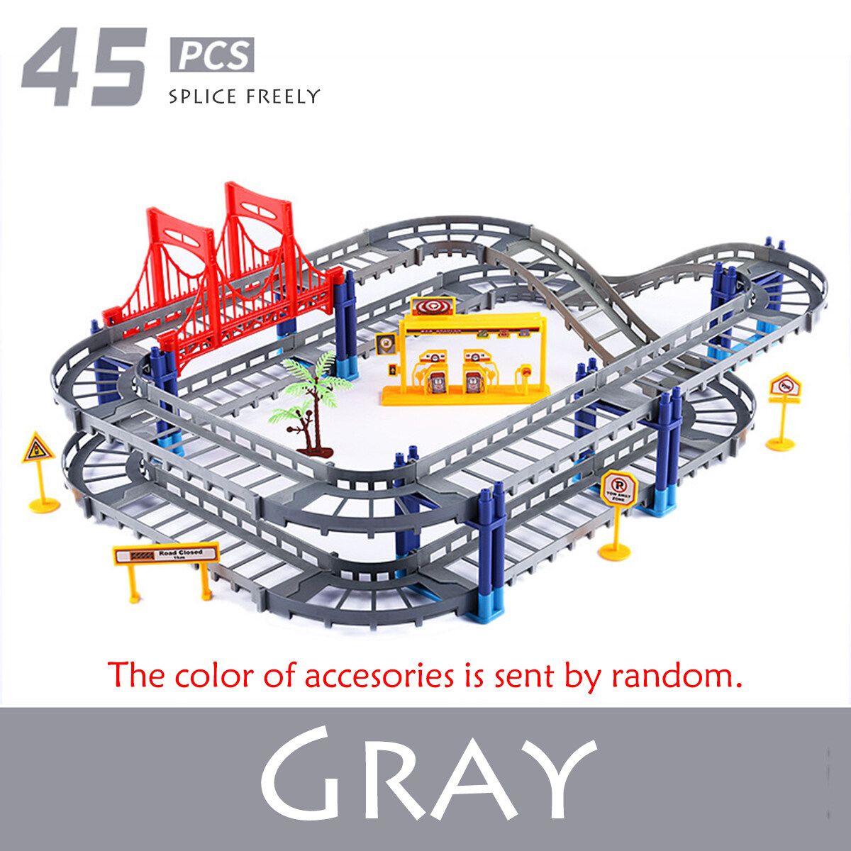 45pcs Multi-layer Rail Car Toy Set DIY Town Track Playset Kids Train Toy Gift Multicolor