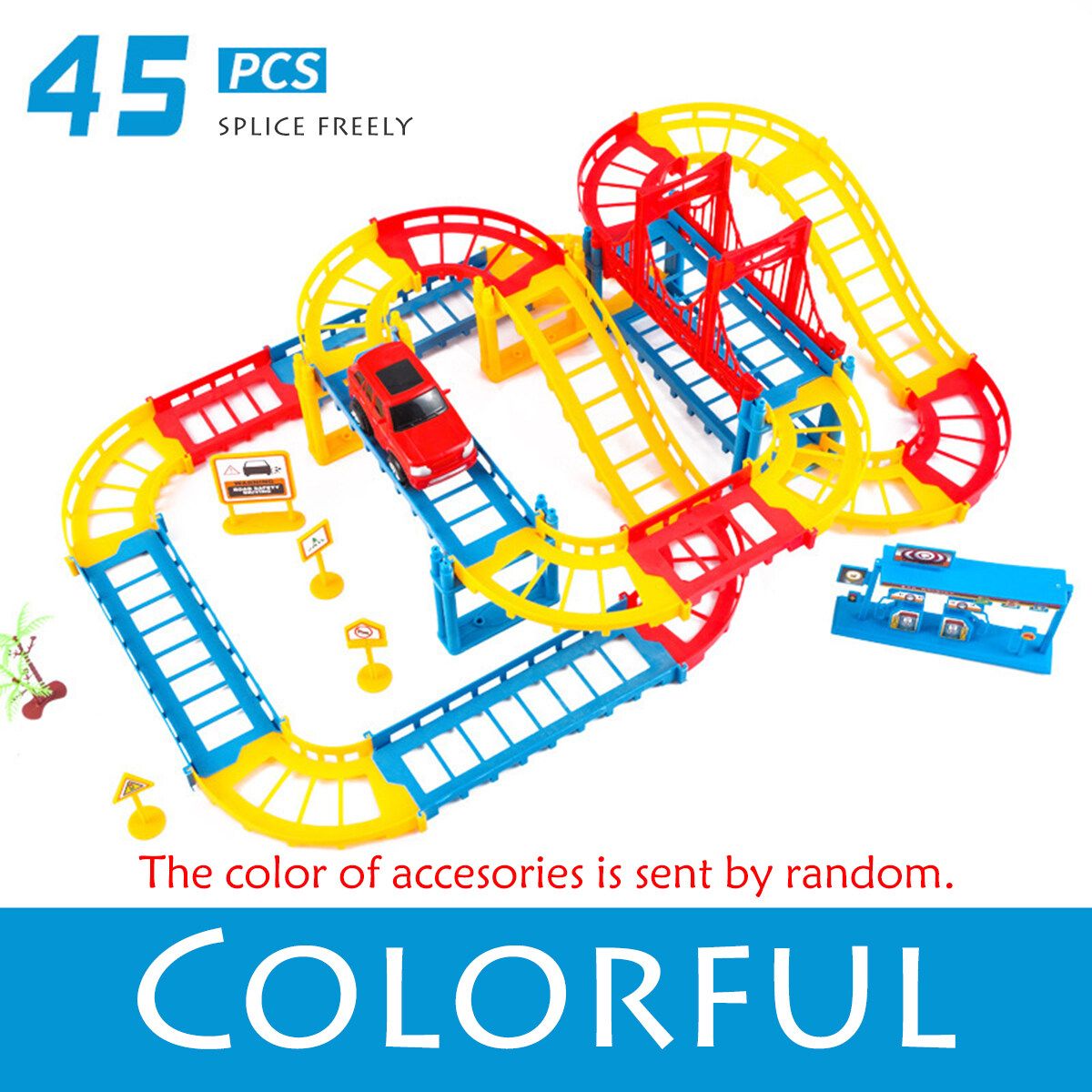 45pcs Multi-layer Rail Car Toy Set DIY Town Track Playset Kids Train Toy Gift Multicolor