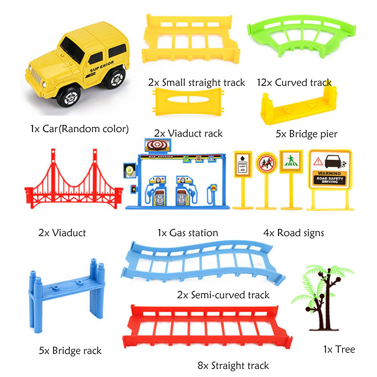 45pcs Multi-layer Rail Car Toy Set DIY Town Track Playset Kids Train Toy Gift Multicolor