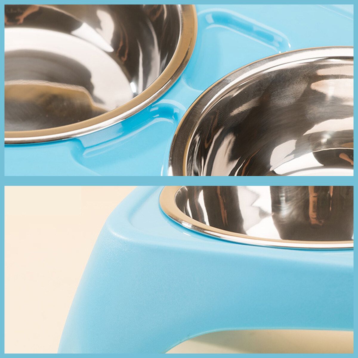 Twin Dog/Puppy/Cat Wet & Dry Feeding Bowl Stand Food/Water-small Blue