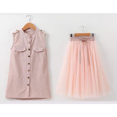 Cute Long Shirt Dress And Skirt Set - Pink