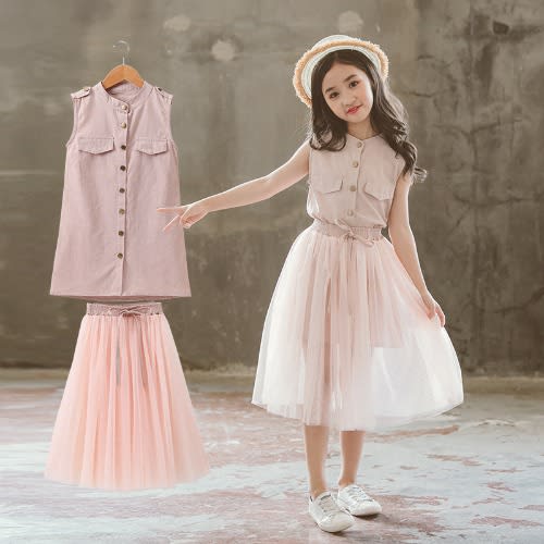 Cute Long Shirt Dress And Skirt Set - Pink