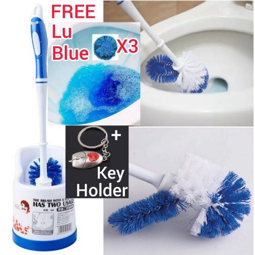 Two Way Double Sided Usage Rotating Toilet Bowl Brush Water Cistern Brush With Holder + Free LU Blue + Key Holder