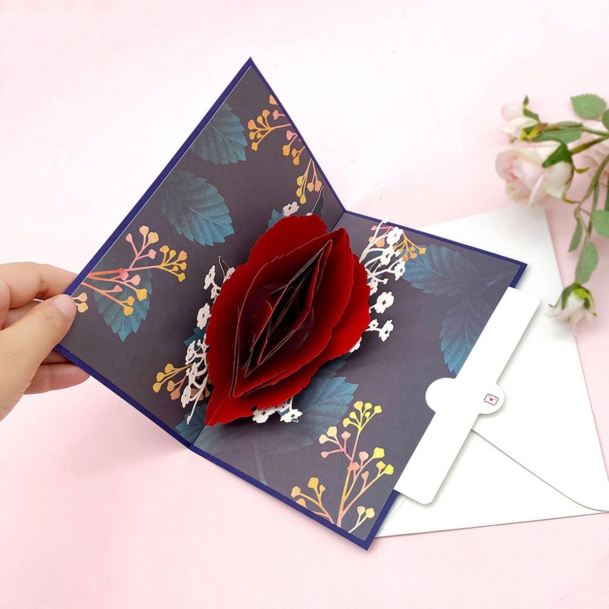 1 Set Holiday Card 3D Rose Happy Mothers Day Card Red