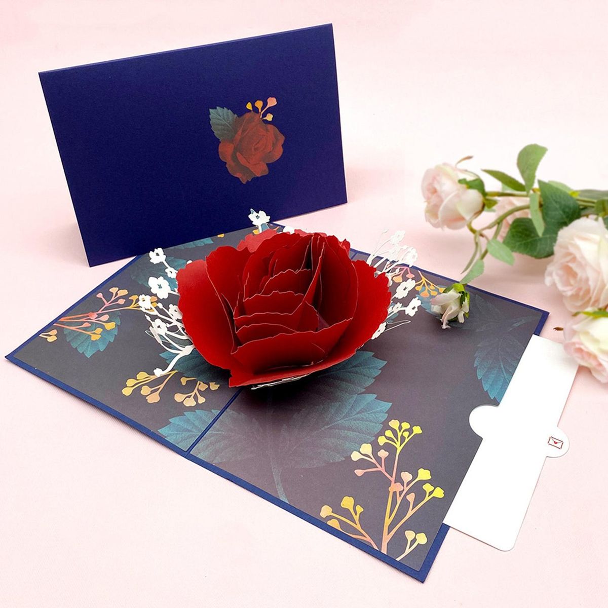 1 Set Holiday Card 3D Rose Happy Mothers Day Card Red