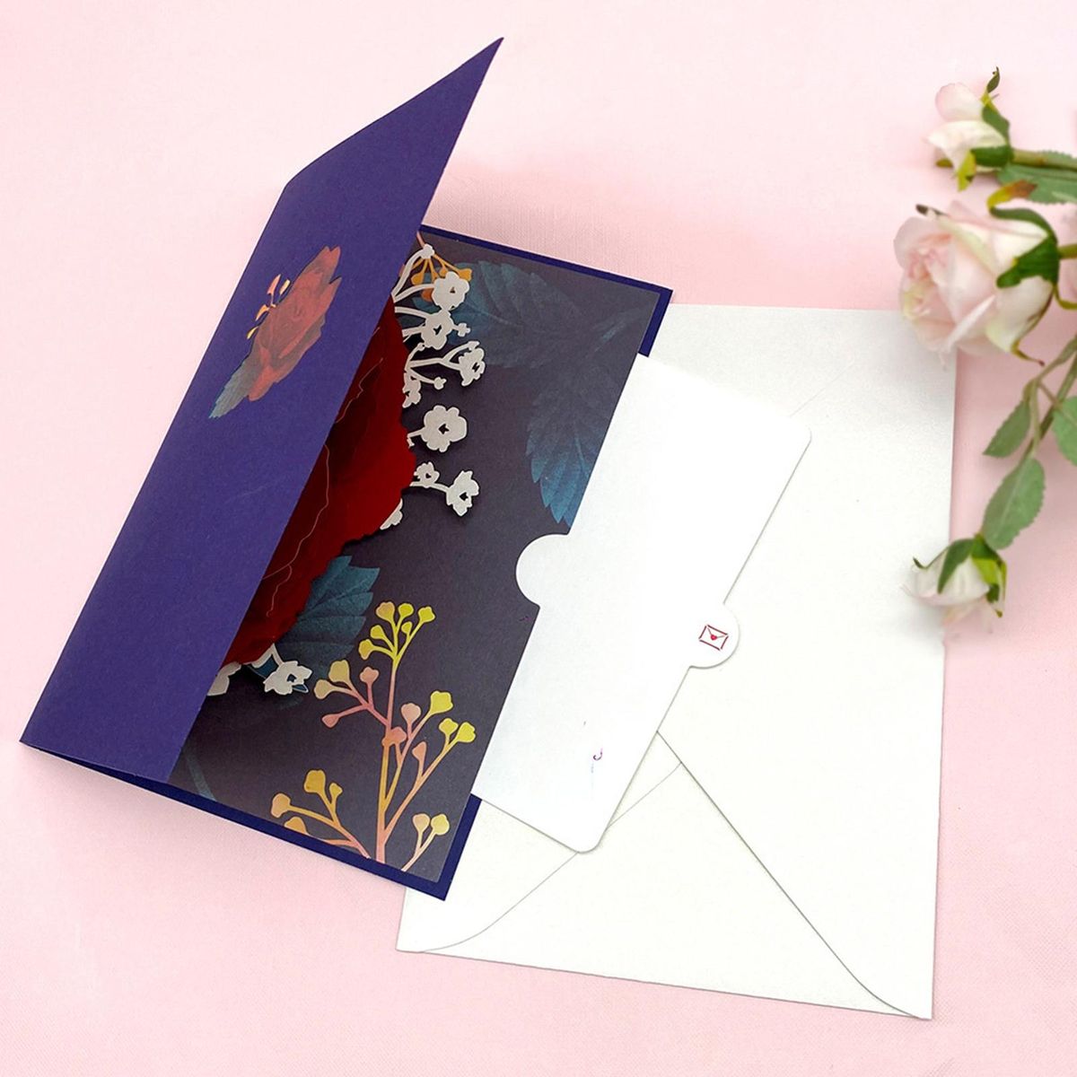 1 Set Holiday Card 3D Rose Happy Mothers Day Card Red