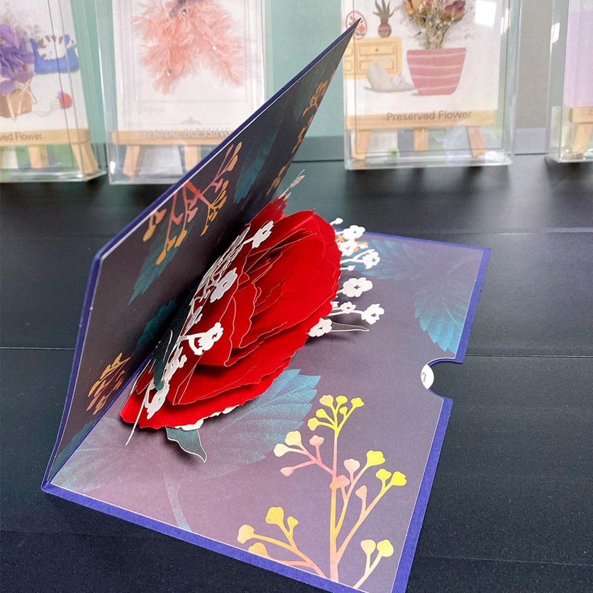 1 Set Holiday Card 3D Rose Happy Mothers Day Card Red