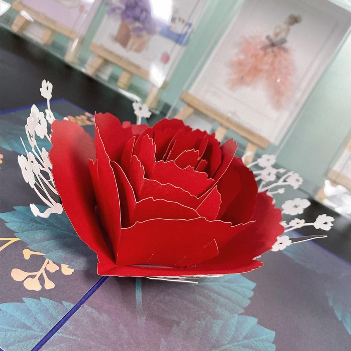 1 Set Holiday Card 3D Rose Happy Mothers Day Card Red