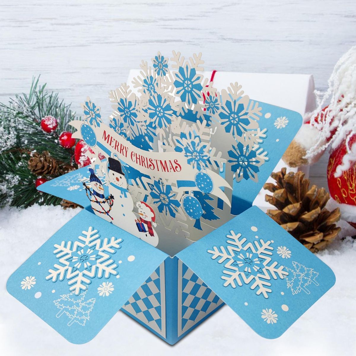 Personalized Greeting Card 3d Christmas Greeting Card Santa Claus Blue