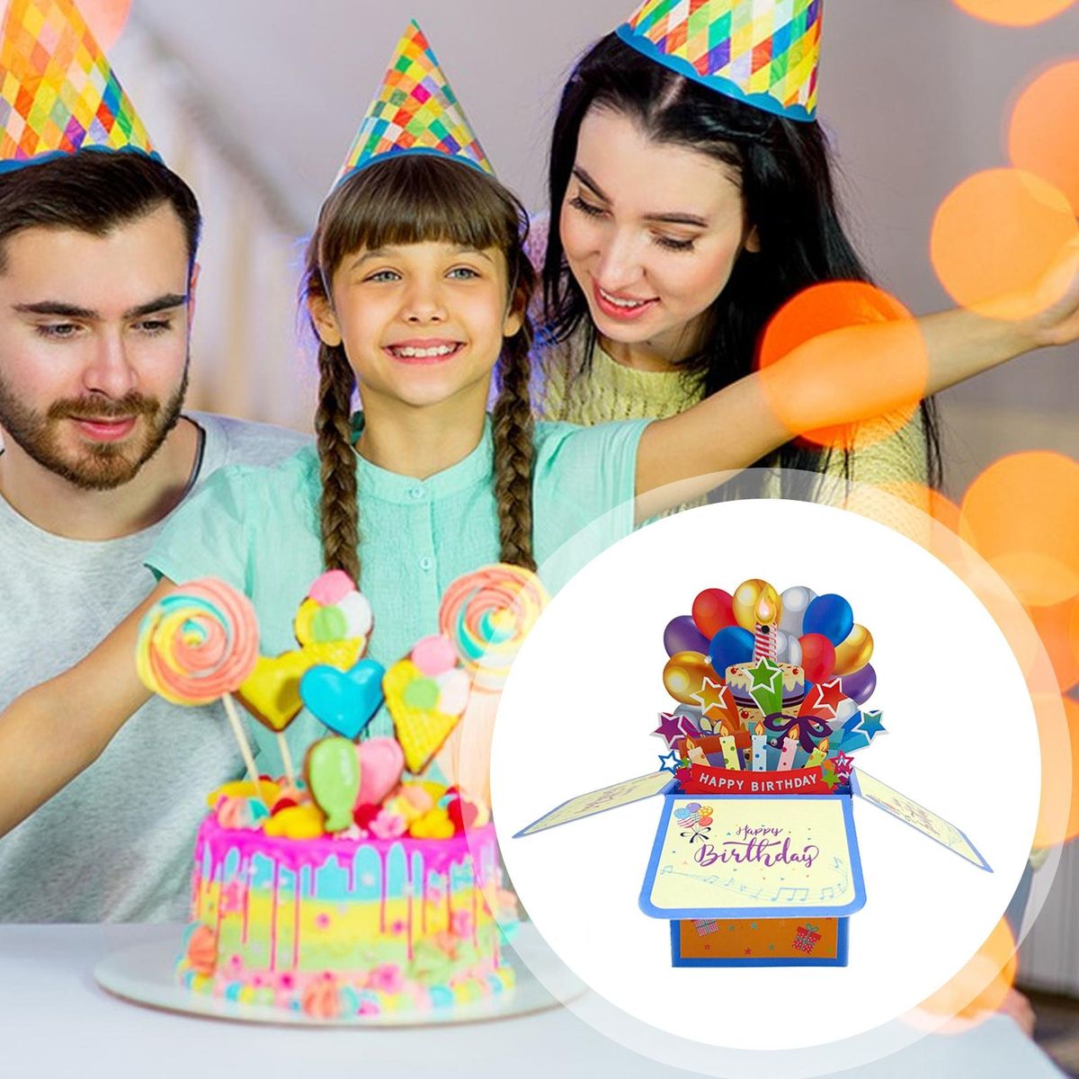 Holiday Card 3d Surprise Greeting Card with Light Music Candle Unique Multicolor