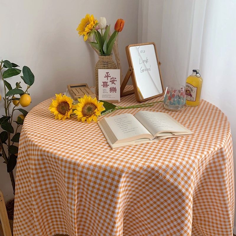 Tablecloth Plaid Table Cloth Rectangle Dining Desk Cover Photo Background Cloth Beach Picnic Blanket Mat Home Decor Orange Tablecloth