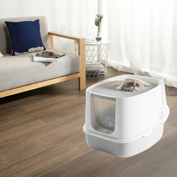 Cat Litter Box Fully Enclosed Reuse Bedpan Splash Proof Basin Gray M