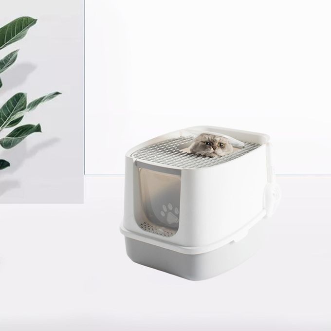 Cat Litter Box Fully Enclosed Reuse Bedpan Splash Proof Basin Gray M