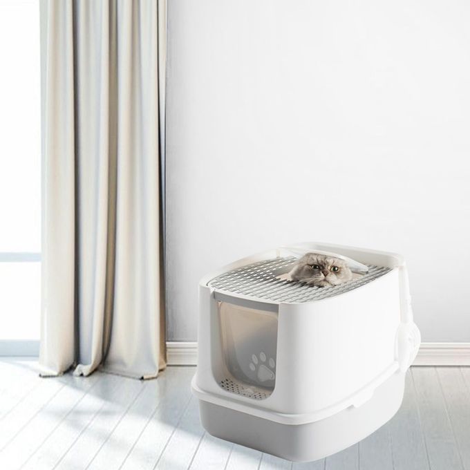 Cat Litter Box Fully Enclosed Reuse Bedpan Splash Proof Basin Gray M