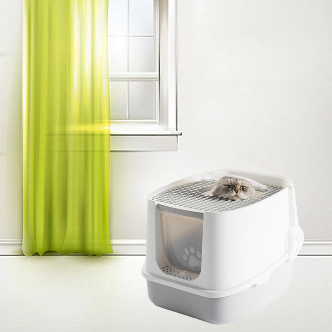 Cat Litter Box Fully Enclosed Reuse Bedpan Splash Proof Basin Gray M