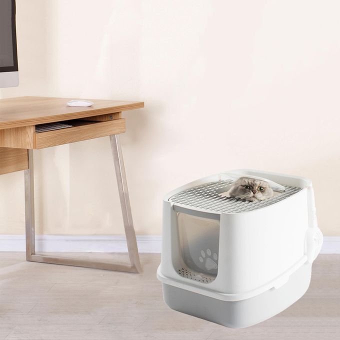 Cat Litter Box Fully Enclosed Reuse Bedpan Splash Proof Basin Gray M