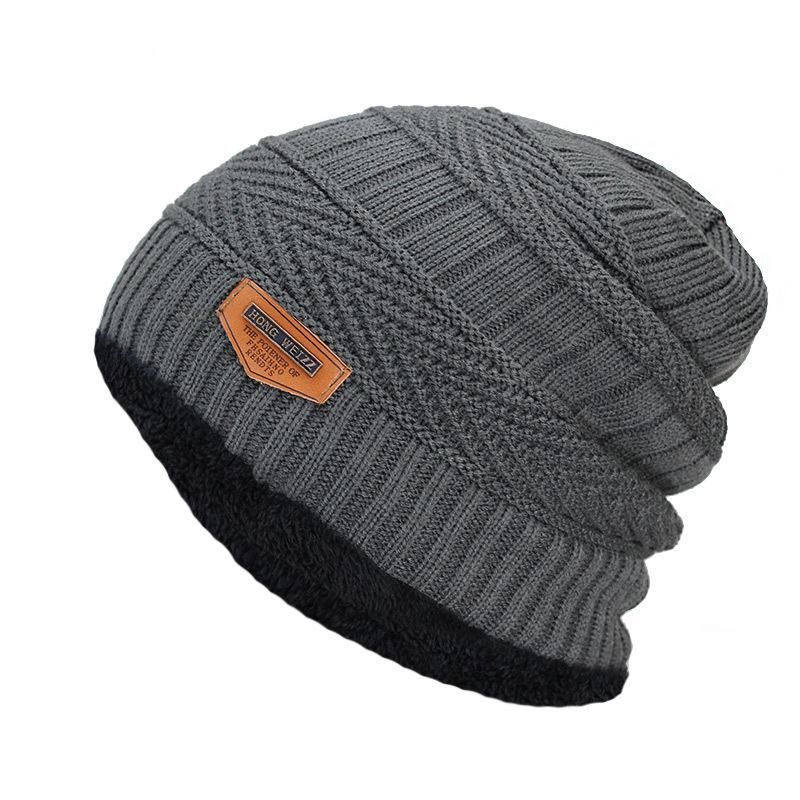 New Brand Solid Color Knit Beanie Hat Men's Winter Hats Boy Warm Plus Velvet Thicken Hedging Cap Skullies Wool Bone Male