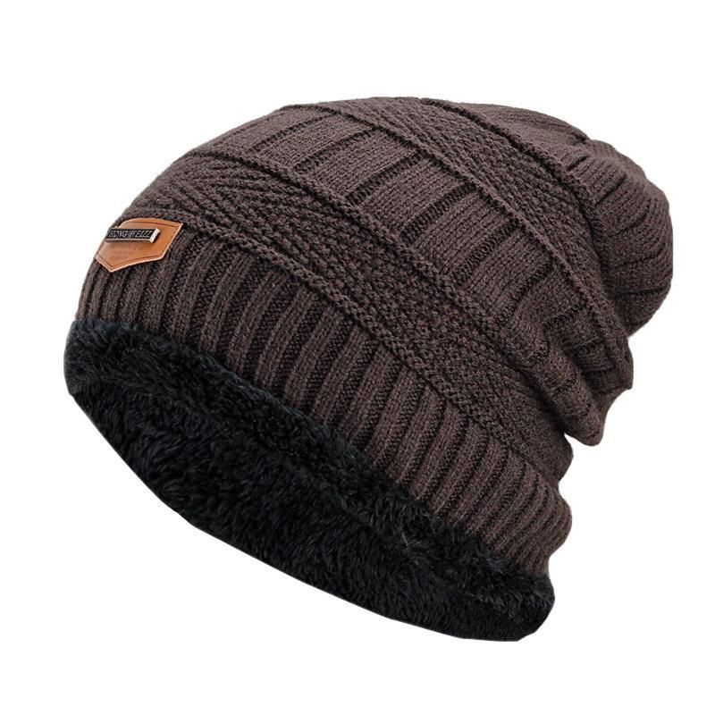 New Brand Solid Color Knit Beanie Hat Men's Winter Hats Boy Warm Plus Velvet Thicken Hedging Cap Skullies Wool Bone Male