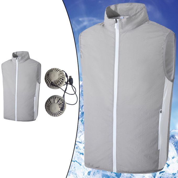 Wearable Fan Air Circulation USB Rechargeable Portable Light Gray XXL
