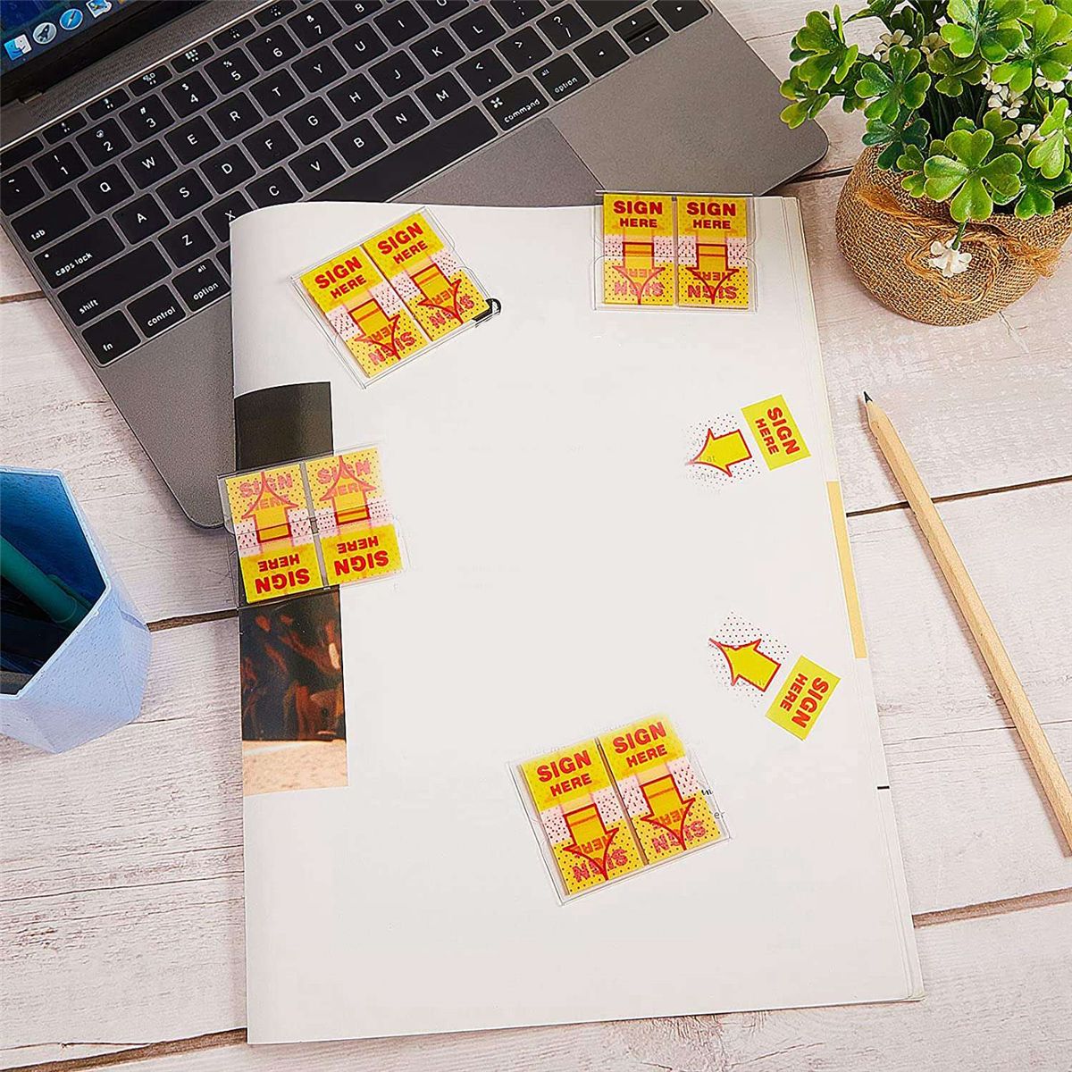 300PCS Sign Here Tabs Sign Here Sign Here Stickers Sign Here Flags with Dispenser Arrows Flag 1 Inch Yellow