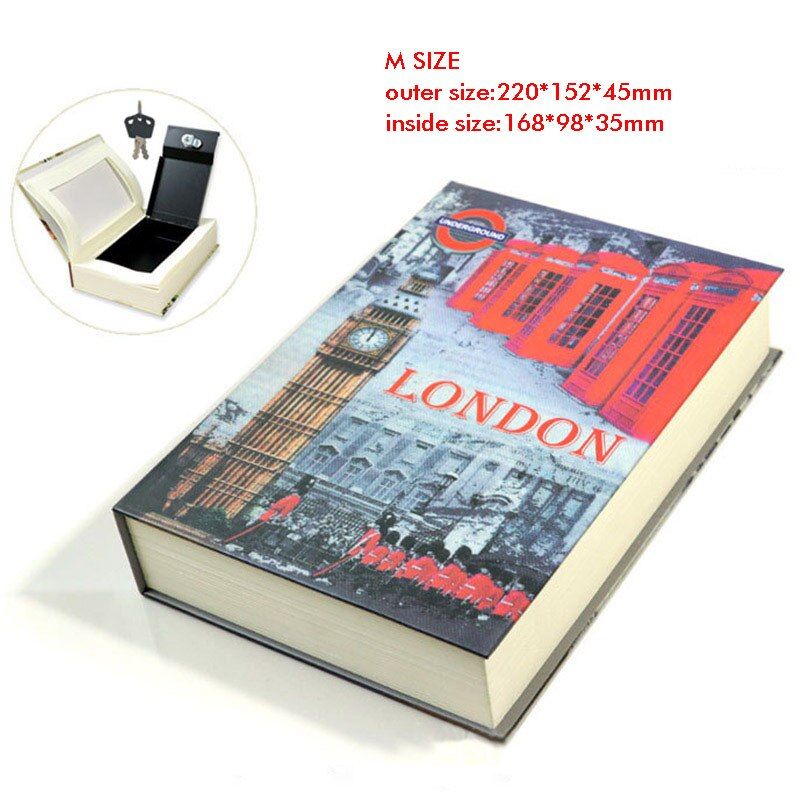 Book Safe Money Box  W Key Password  Secret Book Hidden Storage Security Safe Deposit  Box Metal Steel Simulation Classic Book