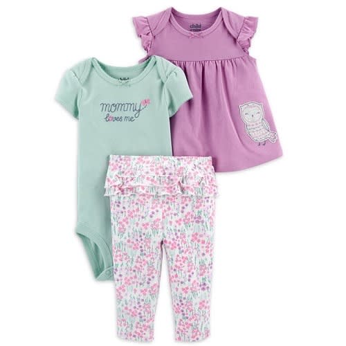 Child Of Mine Newborn Baby Girls Blouse, Bodysuit & Pant 3pc - Lilac Blossom