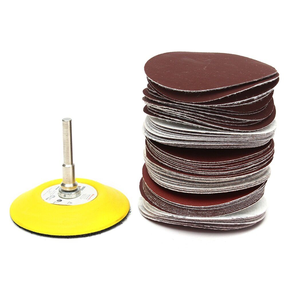 3Inch Abrasives Hook & Loop Sanding Pad 1/4" Shank + 60pcs Sand Paper Mixed Set