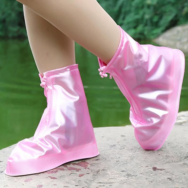 Cheap Pink Shoe Covers Waterproof PVC Women Reusable Shoe Covers Unisex Washable High Top Men Rainproof Boots Shoe Cover Zipper