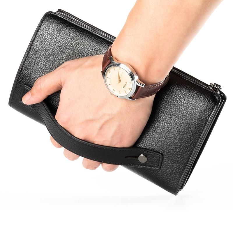Billeteras con bolsillo para monedas para hombre Cremallera larga de mano de negocios Vintage grande novedad-brown