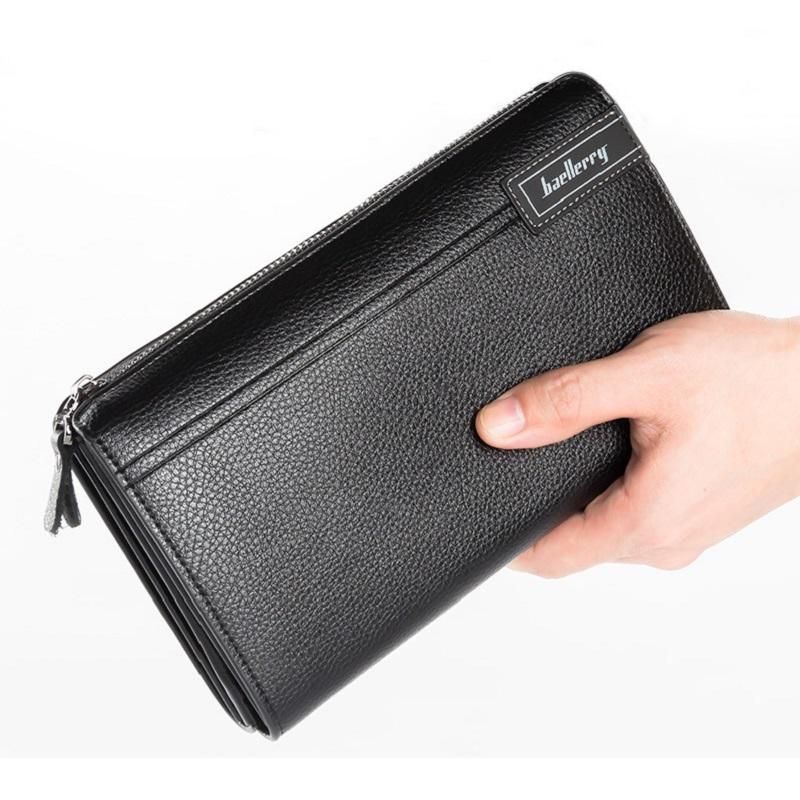 Billeteras con bolsillo para monedas para hombre Cremallera larga de mano de negocios Vintage grande novedad-brown