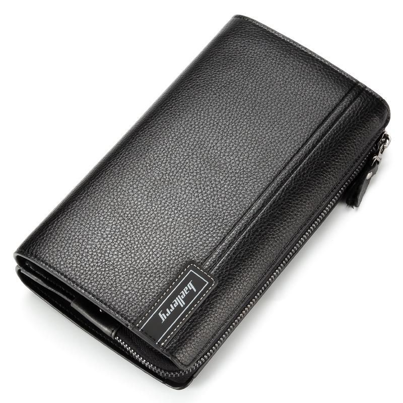 Billeteras con bolsillo para monedas para hombre Cremallera larga de mano de negocios Vintage grande novedad-brown
