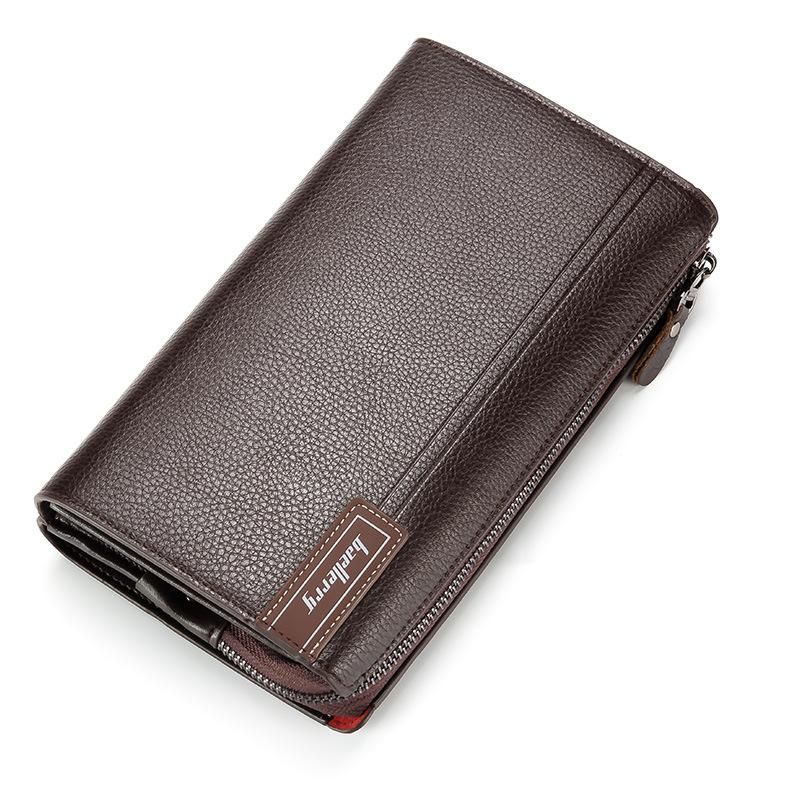 Billeteras con bolsillo para monedas para hombre Cremallera larga de mano de negocios Vintage grande novedad-brown