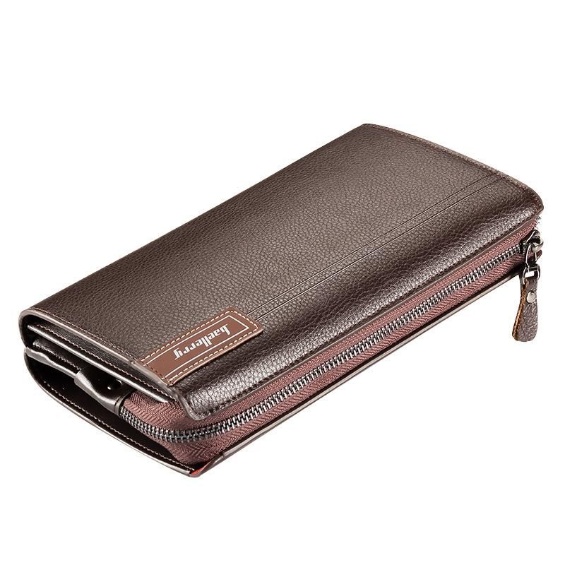 Billeteras con bolsillo para monedas para hombre Cremallera larga de mano de negocios Vintage grande novedad-brown