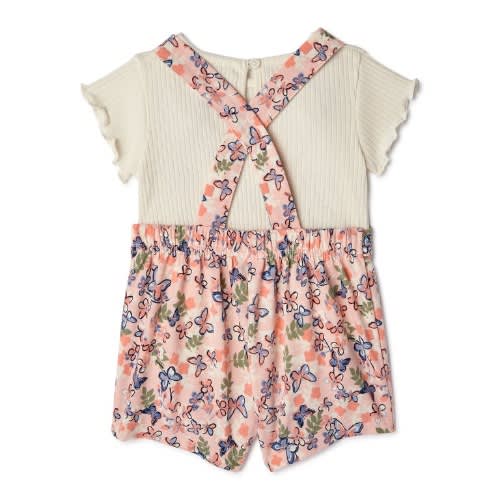 Baby Girls Pinafore Overall, Top & Headband 3 Pieces Outfit Set - Butterflies