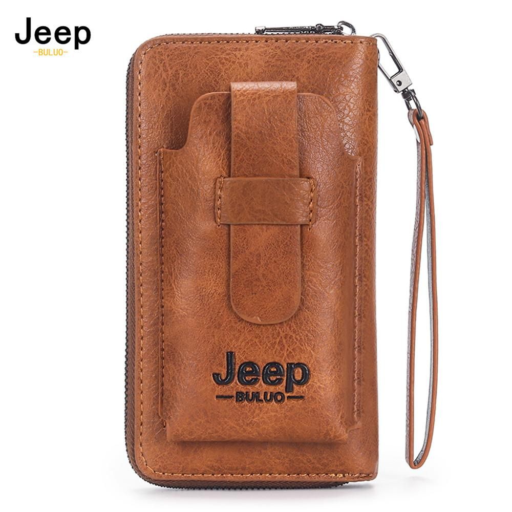 cartera de mano de cuero para hombre monedero de marca para telefono con doble cremallera cartera bolso de mano de cuero de lujo gran capacidad-Black