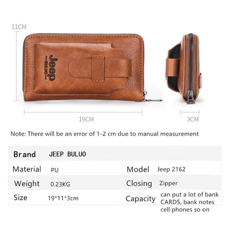 cartera de mano de cuero para hombre monedero de marca para telefono con doble cremallera cartera bolso de mano de cuero de lujo gran capacidad-Black