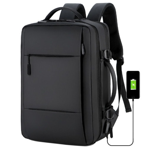Men Large Capacity Expandable Backpack Usb Charging - Black