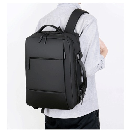 Men Large Capacity Expandable Backpack Usb Charging - Black