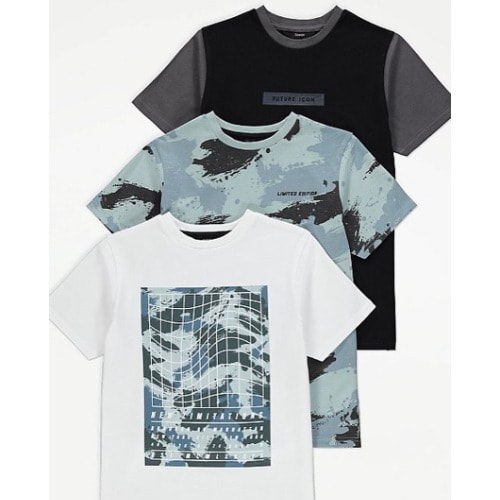 3 Pack Camo Print Short Sleeve T-shirts