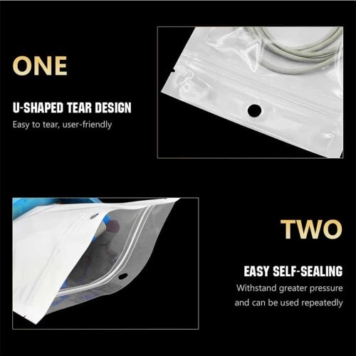 Clear White Self Seal Zip Lock Packaging Bags