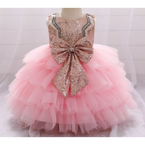 Baby Girls Dress - Big Bow Dress - Pink